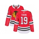 Women's Adidas Chicago Blackhawks #19 Jonathan Toews Authentic Red Home NHL Jersey