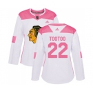 Women's Adidas Chicago Blackhawks #22 Jordin Tootoo Authentic White Pink Fashion NHL Jersey