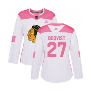 Women's Adidas Chicago Blackhawks #27 Adam Boqvist Authentic White Pink Fashion NHL Jersey