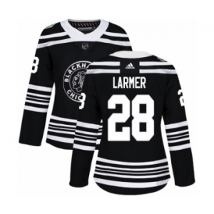 Women's Adidas Chicago Blackhawks #28 Steve Larmer Authentic Black 2019 Winter Classic NHL Jersey