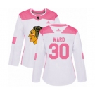 Women's Adidas Chicago Blackhawks #30 Cam Ward Authentic White Pink Fashion NHL Jersey