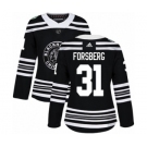 Women's Adidas Chicago Blackhawks #31 Anton Forsberg Authentic Black 2019 Winter Classic NHL Jersey