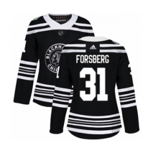 Women's Adidas Chicago Blackhawks #31 Anton Forsberg Authentic Black 2019 Winter Classic NHL Jersey