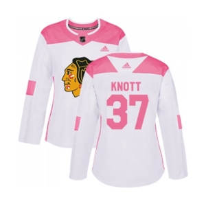 Women's Adidas Chicago Blackhawks #37 Graham Knott Authentic White Pink Fashion NHL Jersey