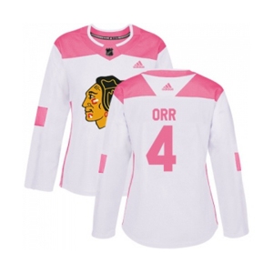 Women's Adidas Chicago Blackhawks #4 Bobby Orr Authentic White Pink Fashion NHL Jersey