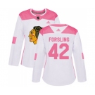 Women's Adidas Chicago Blackhawks #42 Gustav Forsling Authentic White Pink Fashion NHL Jersey