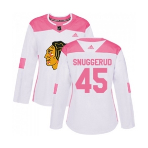 Women's Adidas Chicago Blackhawks #45 Luc Snuggerud Authentic White Pink Fashion NHL Jersey