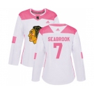 Women's Adidas Chicago Blackhawks #7 Brent Seabrook Authentic White Pink Fashion NHL Jersey