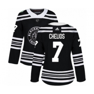 Women's Adidas Chicago Blackhawks #7 Chris Chelios Authentic Black 2019 Winter Classic NHL Jersey