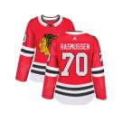 Women's Adidas Chicago Blackhawks #70 Dennis Rasmussen Authentic Red Home NHL Jersey