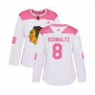 Women's Adidas Chicago Blackhawks #8 Nick Schmaltz Authentic White Pink Fashion NHL Jersey