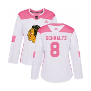 Women's Adidas Chicago Blackhawks #8 Nick Schmaltz Authentic White Pink Fashion NHL Jersey