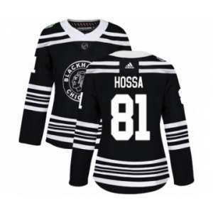 Women's Adidas Chicago Blackhawks #81 Marian Hossa Authentic Black 2019 Winter Classic NHL Jersey