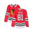Women's Adidas Chicago Blackhawks #81 Marian Hossa Authentic Red Home NHL Jersey