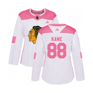 Women's Adidas Chicago Blackhawks #88 Patrick Kane Authentic White Pink Fashion NHL Jersey
