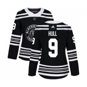 Women's Adidas Chicago Blackhawks #9 Bobby Hull Authentic Black 2019 Winter Classic NHL Jersey