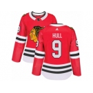 Women's Adidas Chicago Blackhawks #9 Bobby Hull Authentic Red Home NHL Jersey