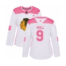 Women's Adidas Chicago Blackhawks #9 Bobby Hull Authentic White Pink Fashion NHL Jersey