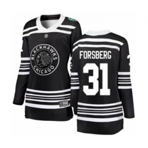 Women's Chicago Blackhawks #31 Anton Forsberg Black 2019 Winter Classic Fanatics Branded Breakaway NHL Jersey