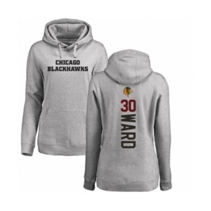 NHL Women Adidas Chicago Blackhawks #30 Cam Ward Ash Backer Pullover Hoodie