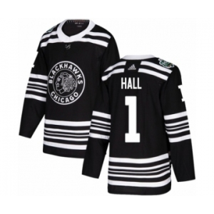 Youth Adidas Chicago Blackhawks #1 Glenn Hall Authentic Black 2019 Winter Classic NHL Jersey