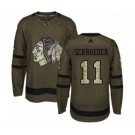 Youth Adidas Chicago Blackhawks #11 Jordan Schroeder Authentic Green Salute to Service NHL Jersey