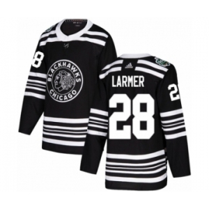 Youth Adidas Chicago Blackhawks #28 Steve Larmer Authentic Black 2019 Winter Classic NHL Jersey