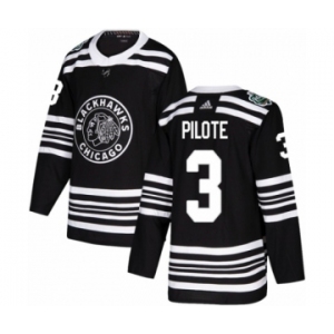 Youth Adidas Chicago Blackhawks #3 Pierre Pilote Authentic Black 2019 Winter Classic NHL Jersey