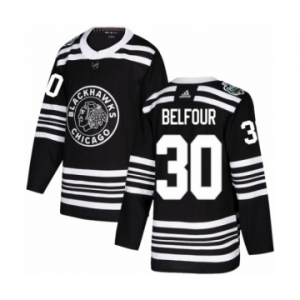 Youth Adidas Chicago Blackhawks #30 ED Belfour Authentic Black 2019 Winter Classic NHL Jersey
