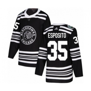 Youth Adidas Chicago Blackhawks #35 Tony Esposito Authentic Black 2019 Winter Classic NHL Jersey