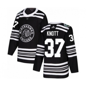 Youth Adidas Chicago Blackhawks #37 Graham Knott Authentic Black 2019 Winter Classic NHL Jersey