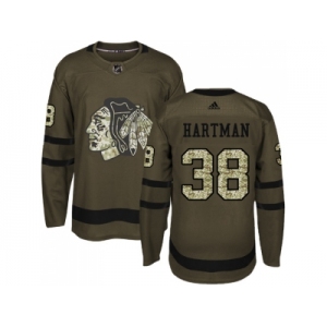Youth Adidas Chicago Blackhawks #38 Ryan Hartman Green Salute to Service Stitched NHL Jersey