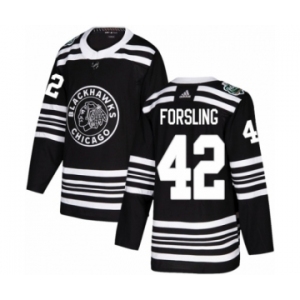 Youth Adidas Chicago Blackhawks #42 Gustav Forsling Authentic Black 2019 Winter Classic NHL Jersey