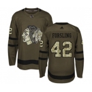 Youth Adidas Chicago Blackhawks #42 Gustav Forsling Authentic Green Salute to Service NHL Jersey