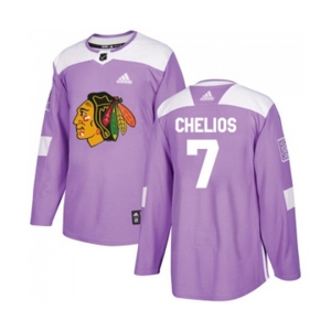 Youth Adidas Chicago Blackhawks #7 Chris Chelios Authentic Purple Fights Cancer Practice NHL Jersey