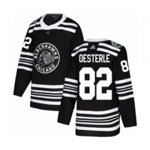 Youth Adidas Chicago Blackhawks #82 Jordan Oesterle Authentic Black 2019 Winter Classic NHL Jersey