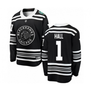 Youth Chicago Blackhawks #1 Glenn Hall Black 2019 Winter Classic Fanatics Branded Breakaway NHL Jersey