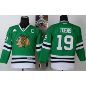 youth nhl jerseys chicago blackhawks #19 toews green[2015 Stanley cup champions][patch C]