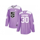 Men Adidas Los Angeles Kings #30 Rogie Vachon Purple Authentic Fights Cancer Stitched NHL Jersey