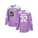 Men Adidas Los Angeles Kings #32 Jonathan Quick Purple Authentic Fights Cancer Stitched NHL Jersey