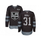 Men's Adidas Los Angeles Kings #31 Peter Budaj Authentic Black 1917-2017 100th Anniversary NHL Jersey