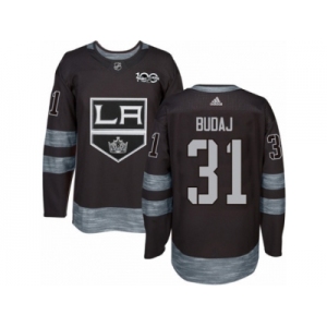 Men's Adidas Los Angeles Kings #31 Peter Budaj Authentic Black 1917-2017 100th Anniversary NHL Jersey