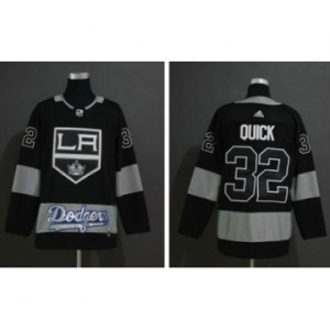 Men's LA Kings With Dodgers #32 Jonathan Quick Black Stitched Hockey Hockey Jersey