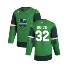 Men's Los Angeles Kings #32 Jonathan Quick 2020 St. Patrick's Day Stitched Hockey Jersey Green