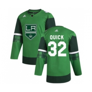 Men's Los Angeles Kings #32 Jonathan Quick 2020 St. Patrick's Day Stitched Hockey Jersey Green