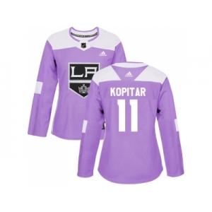 Women Adidas Los Angeles Kings #11 Anze Kopitar Purple Authentic Fights Cancer Stitched NHL Jersey