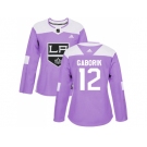 Women Adidas Los Angeles Kings #12 Marian Gaborik Purple Authentic Fights Cancer Stitched NHL Jersey