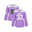 Women Adidas Los Angeles Kings #32 Jonathan Quick Purple Authentic Fights Cancer Stitched NHL Jersey