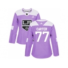 Women Adidas Los Angeles Kings #77 Jeff Carter Purple Authentic Fights Cancer Stitched NHL Jersey