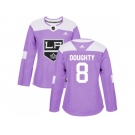 Women Adidas Los Angeles Kings #8 Drew Doughty Purple Authentic Fights Cancer Stitched NHL Jersey